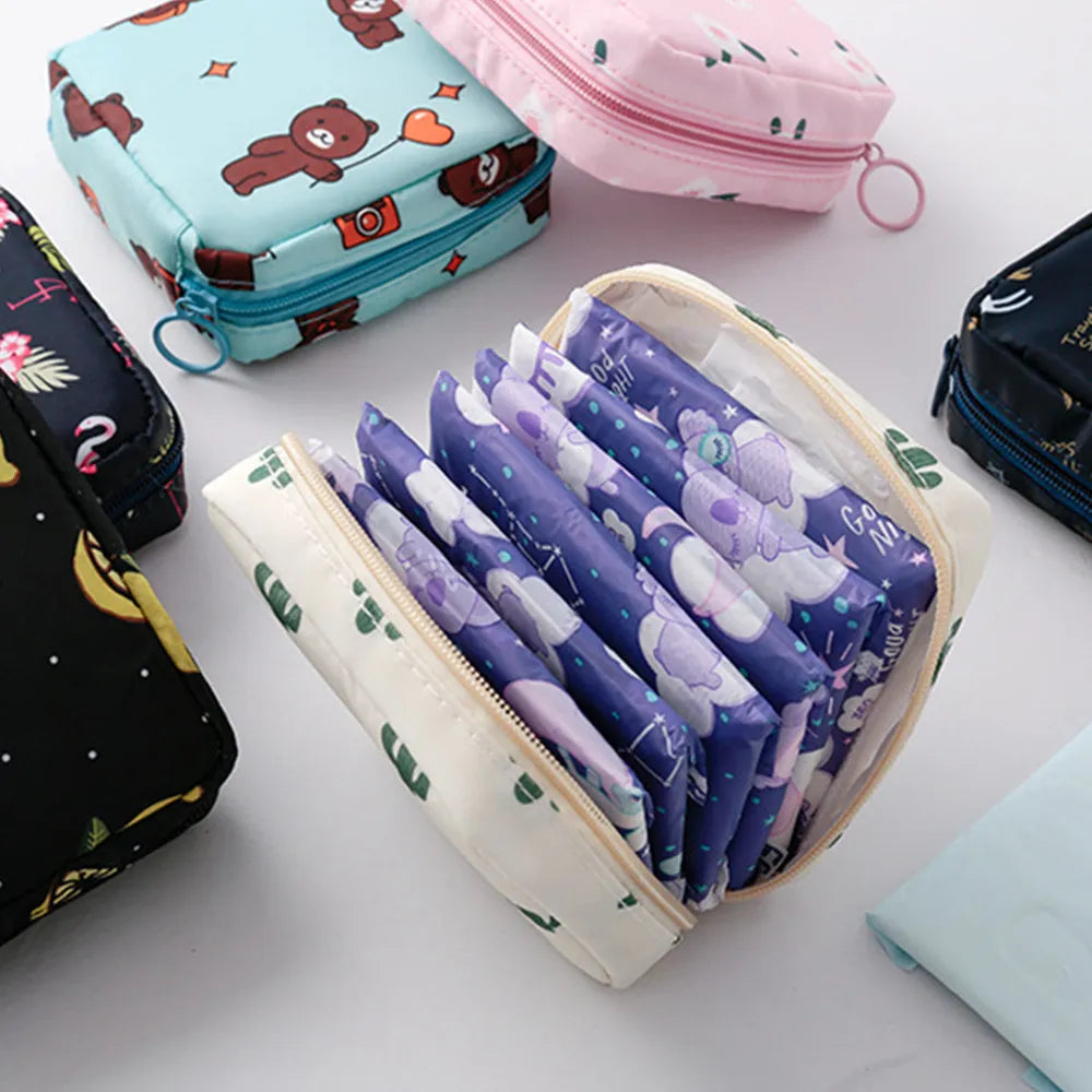 Korean Cute Bear Large Capacity Sanitary Napkin Storage Bags Girls Cartoon Physiological Period Tampon Organiser Bag Mini Bag